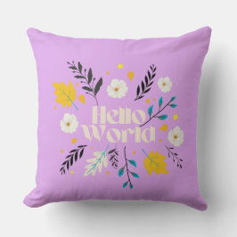 Hello World Floral Throw Pillow Kudde
