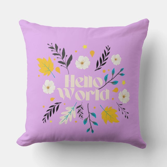 Hello World Floral Throw Pillow Kudde (Framsida)