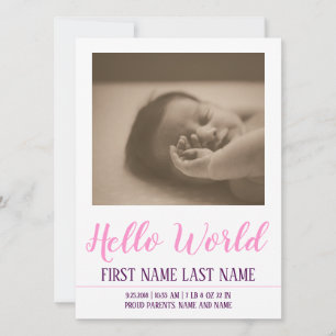 Hello World - födelseannons med foto