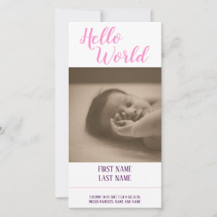 Hello World - födselannons med foto