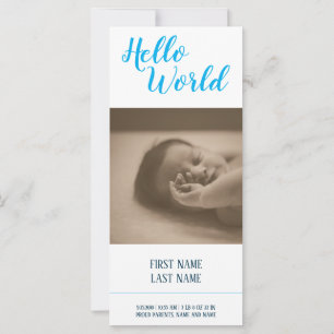 Hello World - födselannons med foto