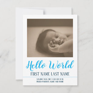 Hello World - födselannons med foto