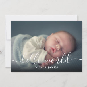 Hello World manus skript Baby Pojke Blå Födelse Meddelande