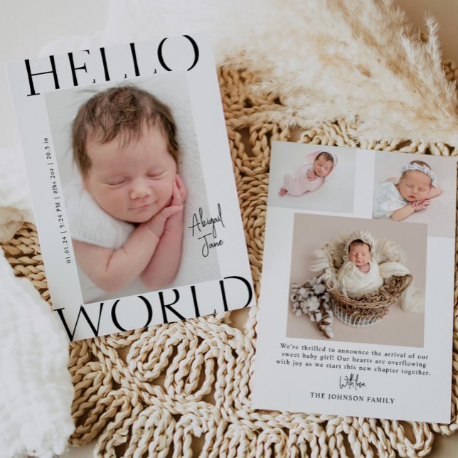 Hello World | Modern Minimalistisk Bebis Foto Föde Meddelande (Skapare uppladdad)