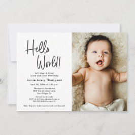 Hello World Modern Photo Meet & greet Baby Shower  Inbjudningar