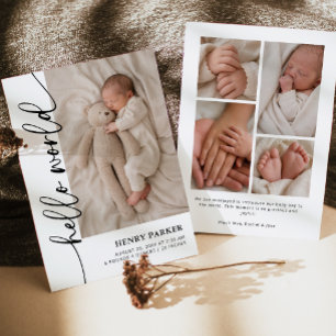 Hello World Nyfödd Baby Foto Födelse Meddelande