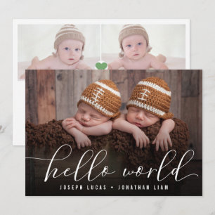 Hello World Stilig Kalligrafi Tvilling Foto Collag Meddelande