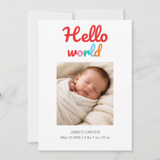 Hello World Thank You Birth Announcement Meddelande