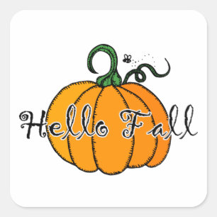Hellow Pumpkin Fall Pumpkin Hej Fall Fyrkantigt Klistermärke