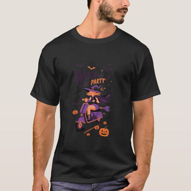 Helloween häxscooter häxväg till party Pumpkin T Shirt (Framsida)