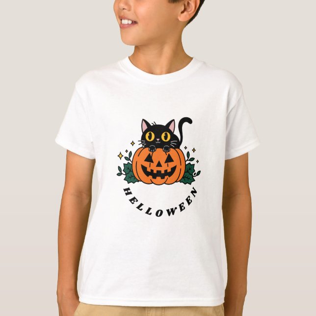 Helloween. Pumnkin och gostkatt skrämt? T Shirt (Framsida)