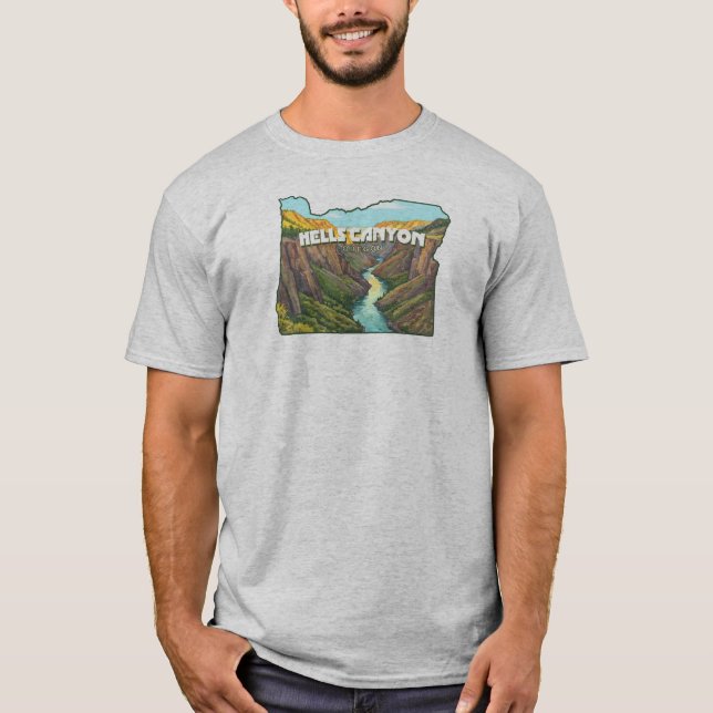 Hells Canyon Oregon Karta T Shirt (Framsida)