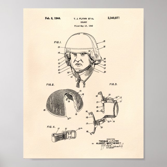 Helmet 1944 Patent Art Old Peper Poster (Framsidan)
