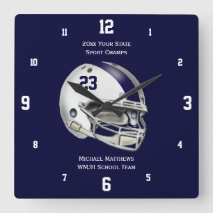 Helmet Namn Clock Blue Rand White Football Fyrkantig Klocka