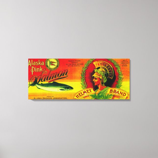 Helmet Salmon Can LabelLoring, AK Canvastryck (Framsida)