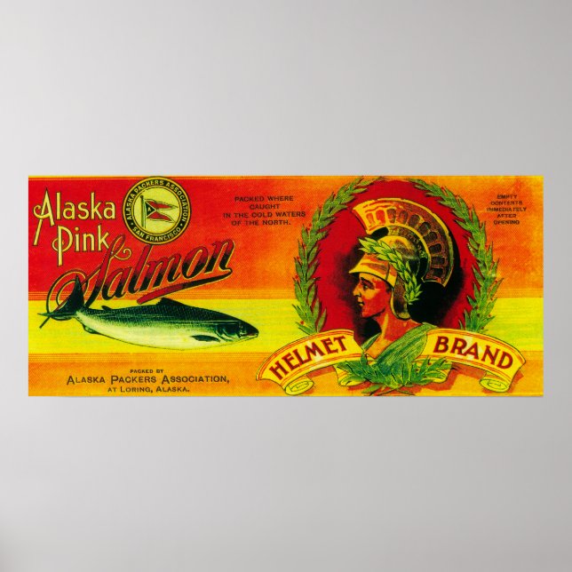 Helmet Salmon Can LabelLoring, AK Poster (Framsidan)