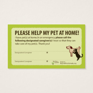 "HELP! I have Pets At Home” Pet Alert Card Visitkort