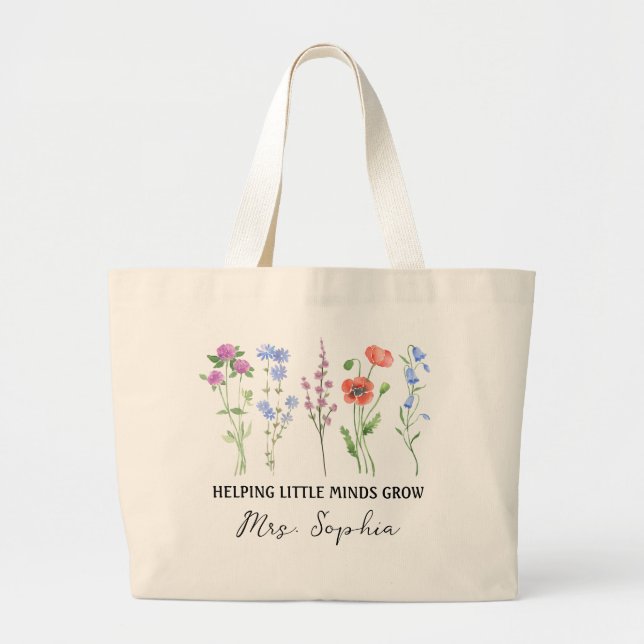 Helping Little Minds Grow Tote | Custom Name Teach Jumbo Tygkasse (Framsidan)