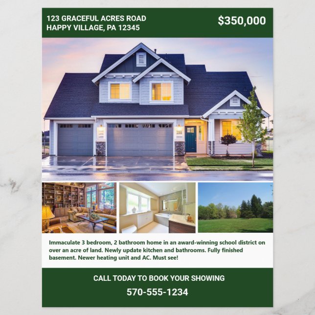 Helsidig 2-sidig husförsäljningsaffisch med foton reklamblad (Framsidan)