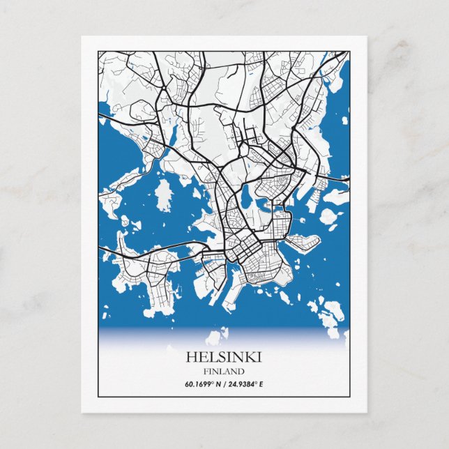 Helsingfors Finland City Karta samordnar resor Vykort (Framsida)