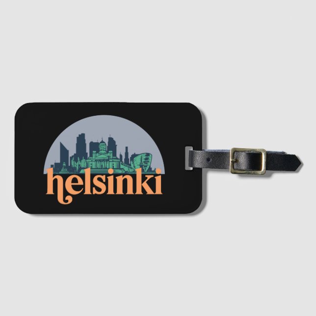 Helsingfors Finland City Skyline Retro Cityscape A Bagagebricka (Framsida horisontal)