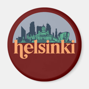 Helsingfors Finland City Skyline Retro Cityscape A Magnet