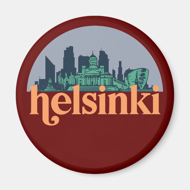 Helsingfors Finland City Skyline Retro Cityscape A Magnet (Framsidan)