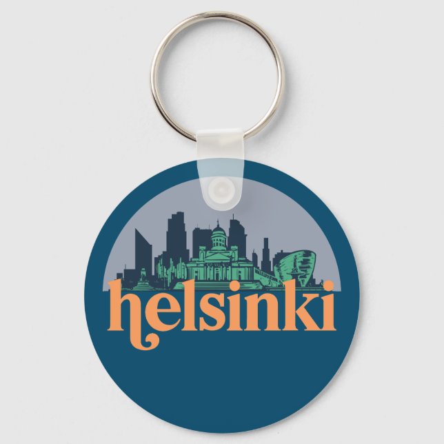 Helsingfors Finland City Skyline Retro Cityscape A Nyckelring (Framsida)