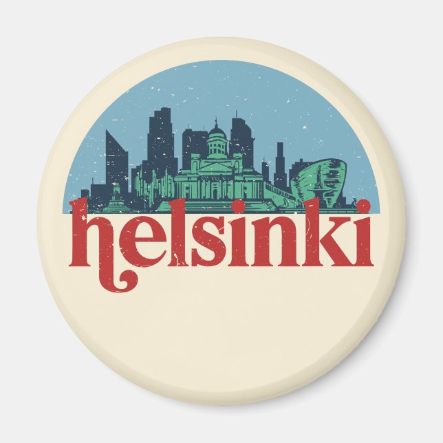 Helsingfors Finland City Skyline Vintage Cityscape Magnet (Framsidan)