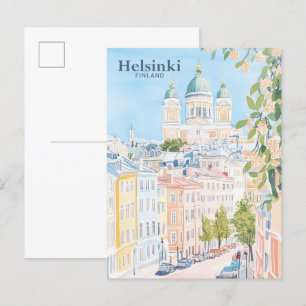 Helsingfors Finland Gouache Paint Illustration Tra Vykort