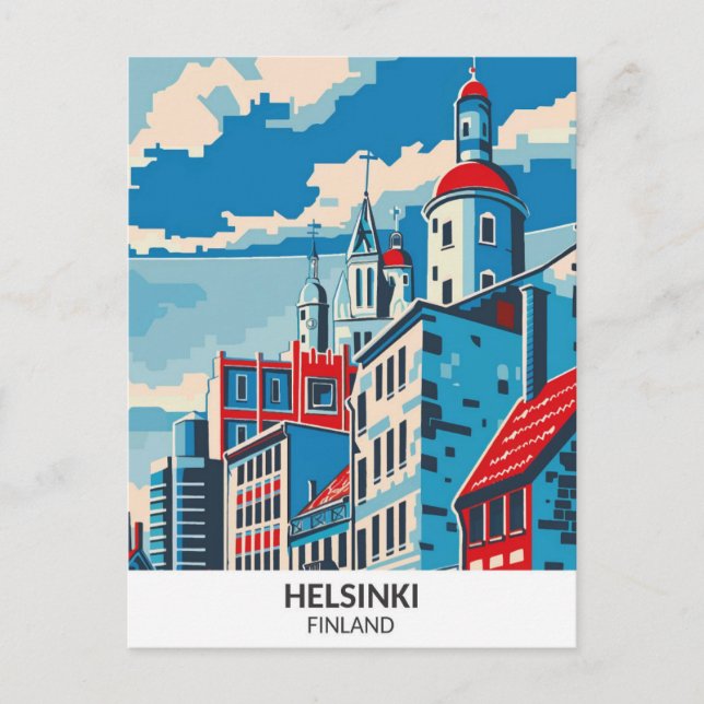 Helsingfors Finland Retro Artwork Travel Vykort (Framsida)