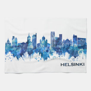 Helsingfors Finland Skyline Blue Kökshandduk