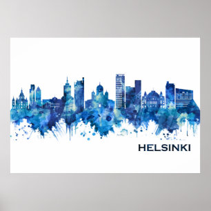 Helsingfors Finland Skyline Blue Poster