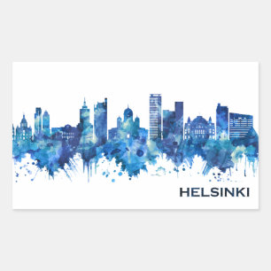 Helsingfors Finland Skyline Blue Rektangulärt Klistermärke