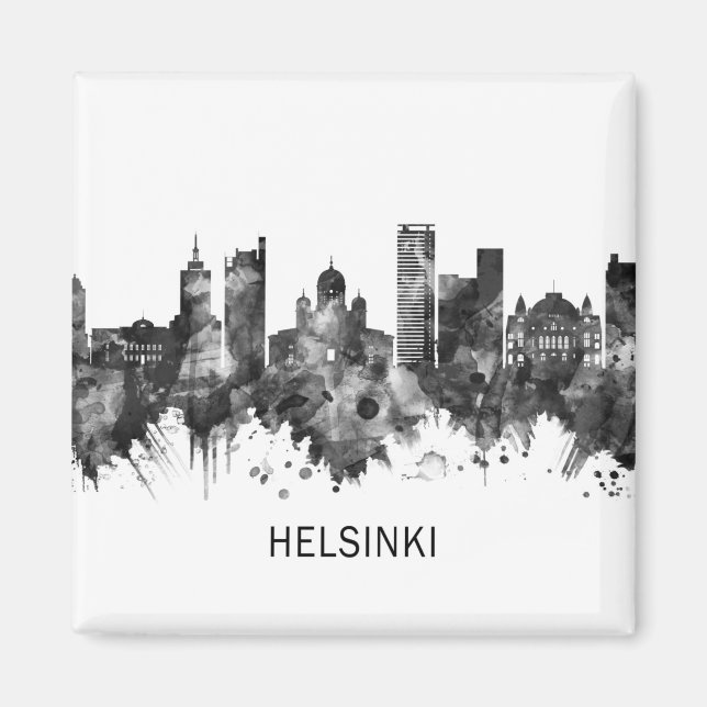 Helsingfors Finland Skyline BW Magnet (Framsidan)