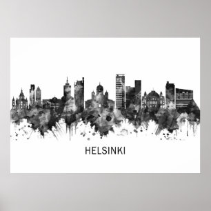Helsingfors Finland Skyline BW Poster