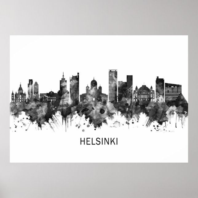 Helsingfors Finland Skyline BW Poster (Framsidan)