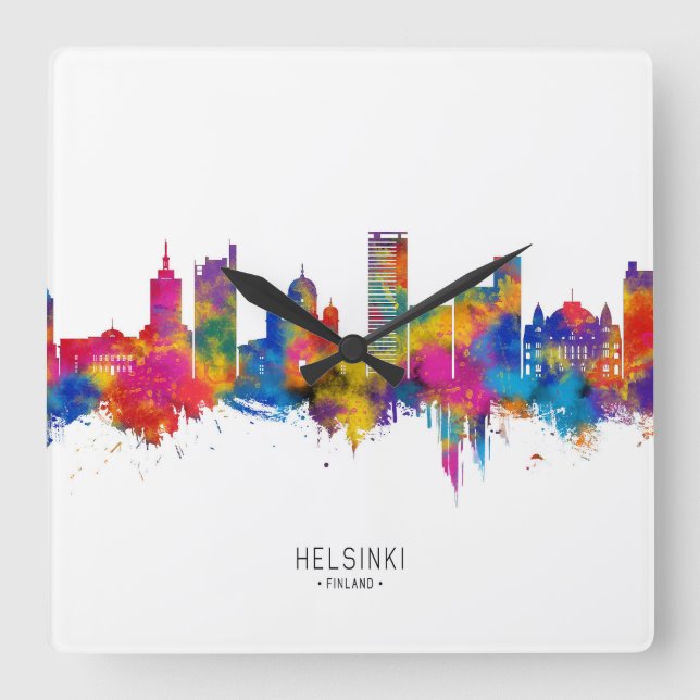 Helsingfors Finland Skyline Fyrkantig Klocka (Framsida)