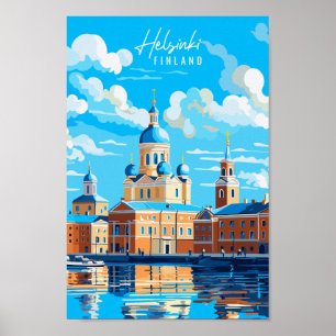 Helsingfors Finland vintage resor illustration Poster