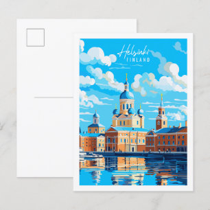 Helsingfors Finland vintage resor illustration Vykort