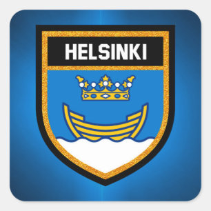 Helsingfors flagga fyrkantigt klistermärke