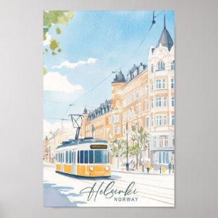 Helsingfors Norge Gouache Paint Illustration Trave Poster