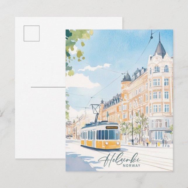 Helsingfors Norge Gouache Paint Illustration Trave Vykort (Fram/baksida)