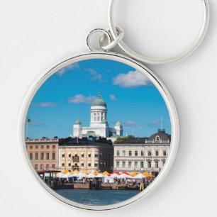 Helsingfors Skyline Rund Silverfärgad Nyckelring