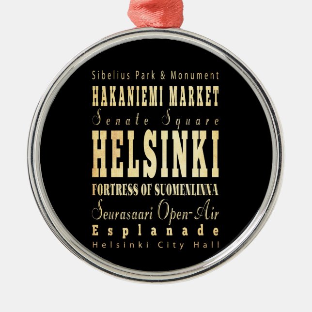 Helsingfors stad av Finland typografikonst Julgransprydnad Metall (Framsidan)