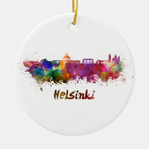 Helsingforssilskylin i vattenfärg julgransprydnad keramik