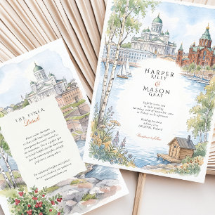 Helsinki Finland Akvarell Destination Bröllop Inbjudningar
