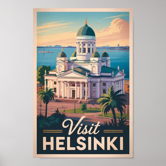 Helsinki Finland Cathedral Travel Art Vintage Poster (Framsidan)