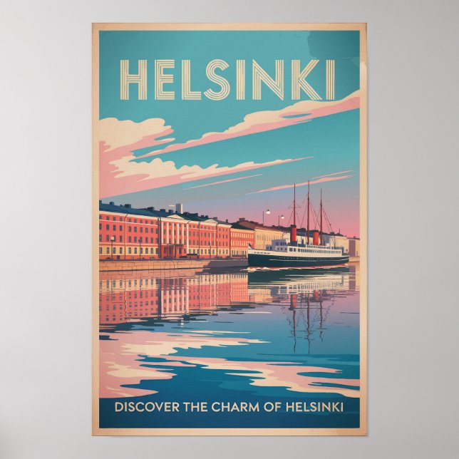 Helsinki Finland Strand Resa Konst Vintage Poster (Framsidan)