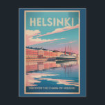 Helsinki Finland Strand Resa Konst Vintage Vykort<br><div class="desc">Helsinki retro vektor resedesign. Från den ikoniska Helsingfors domkyrka till den historiska Sveaborgs fästning,  staden erbjuder en perfekt blandning av modern innovation och tidlös skönhet.</div>